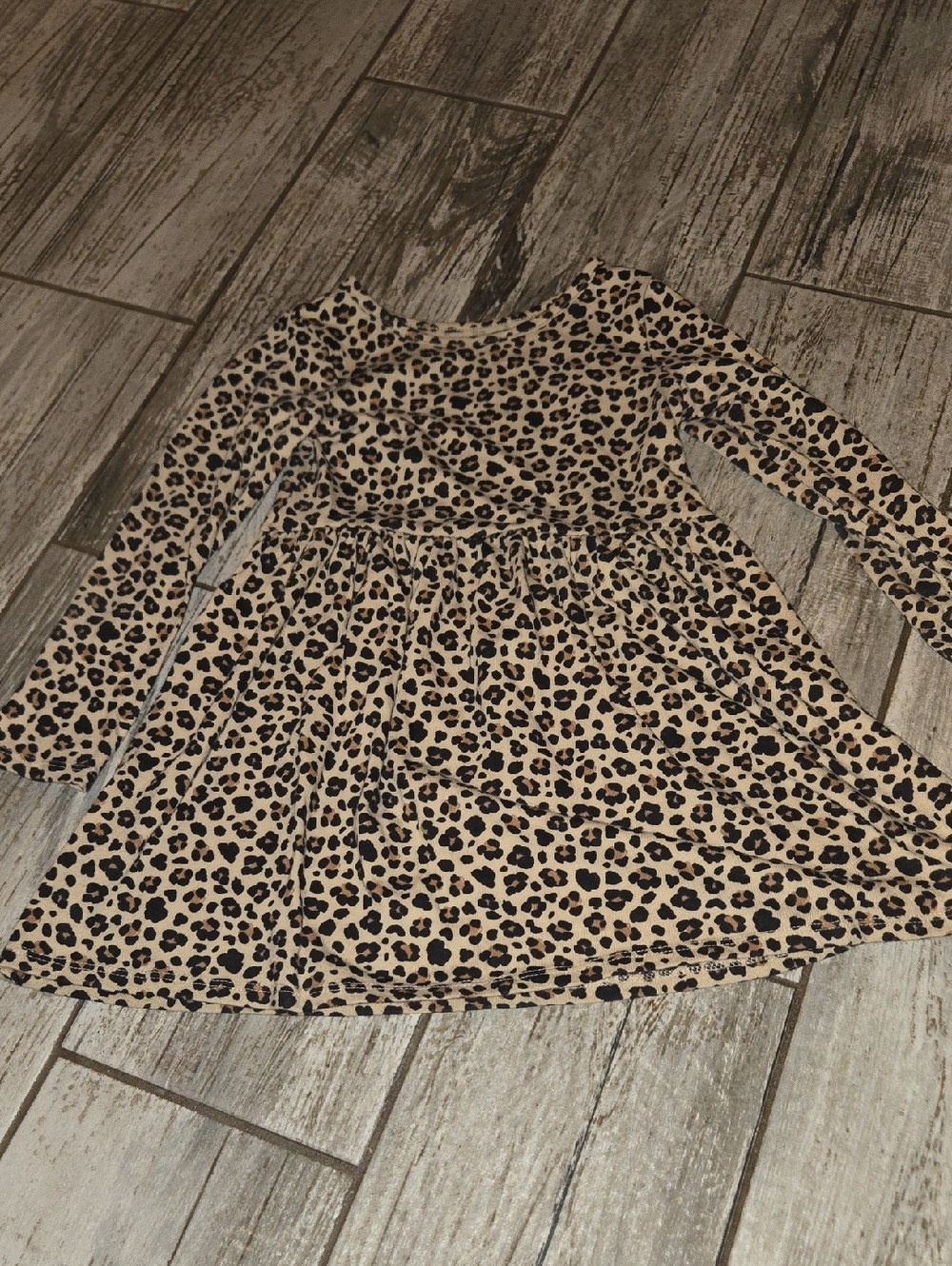 Cat & Jack Girls' Leopard Print Long Sleeve Dress - Beige & Black